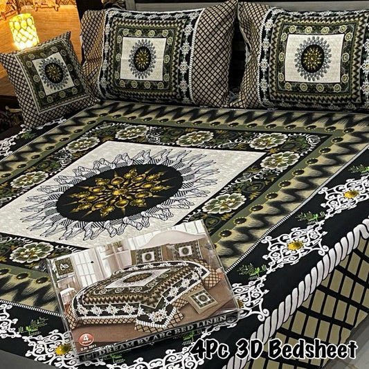 4pc 3D Bedsheet King Size Premium Crystal Cotton