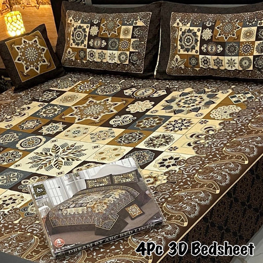 4pc 3D Bedsheet King Size Premium Crystal Cotton