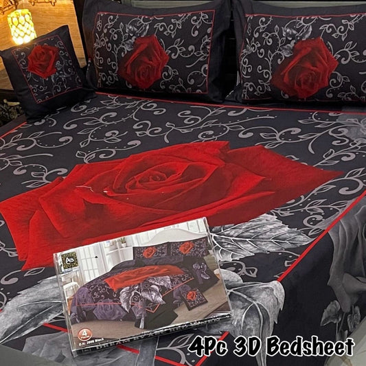 4pc 3D Bedsheet King Size Premium Crystal Cotton