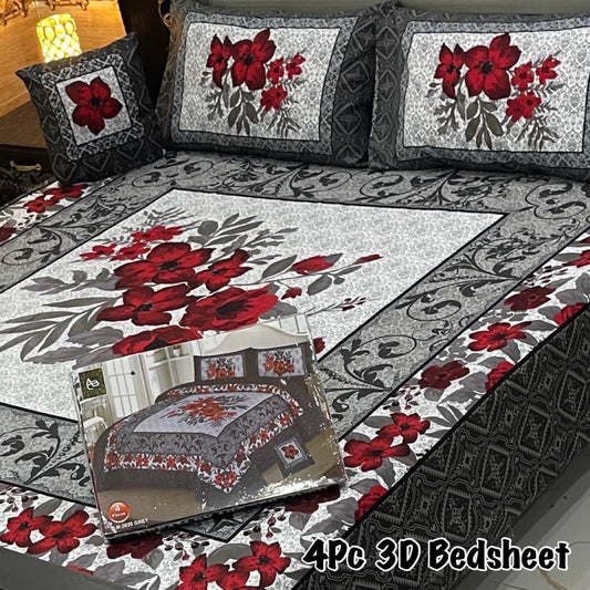 4pc 3D Bedsheet King Size Premium Crystal Cotton