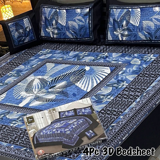 4pc 3D Bedsheet King Size Premium Crystal Cotton