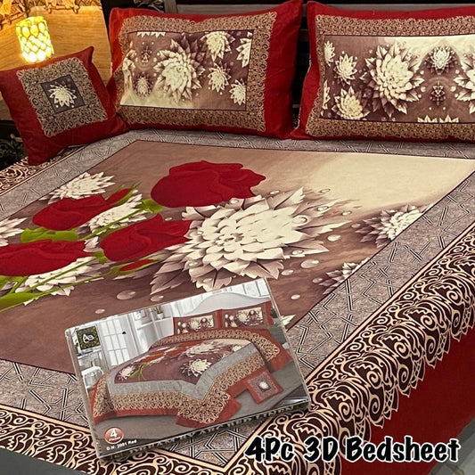 4pc 3D Bedsheet King Size Premium Crystal Cotton